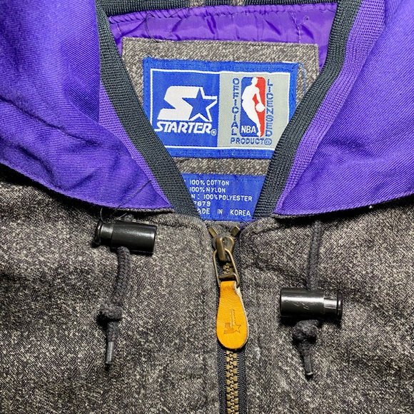 LA Lakers 90s STARTER puffer jacket Mens XL NBA vintage rare zipper hood - Picture 3 of 8